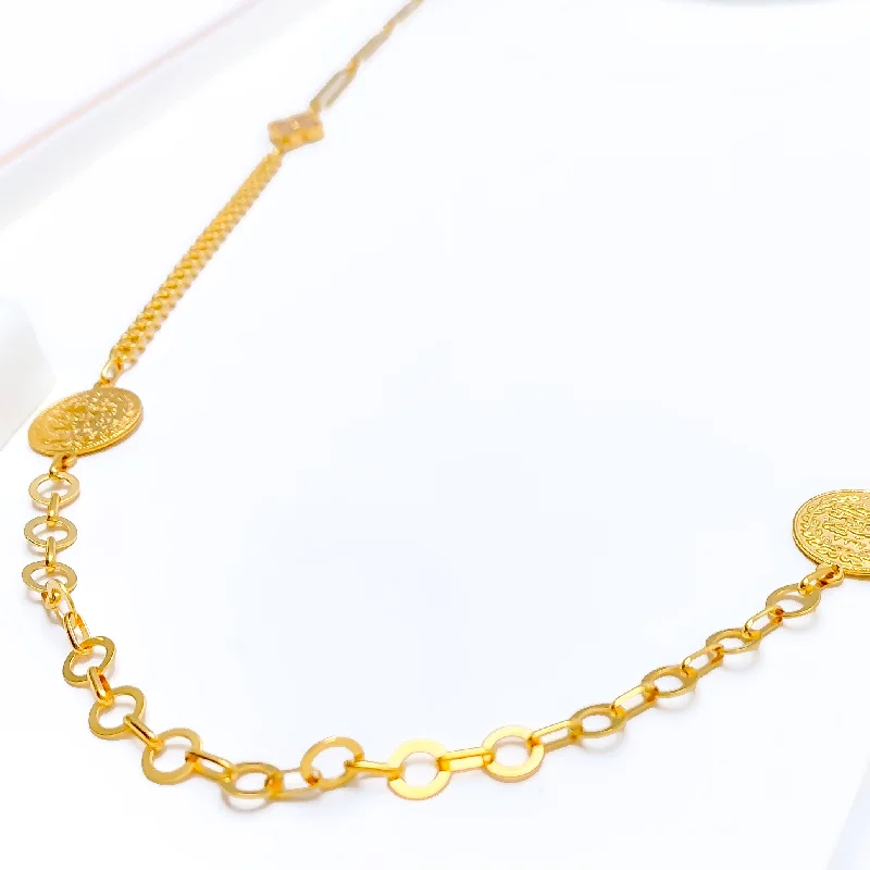 chunky necklaces for women-Everlasting Regal 21k Gold Long Coin CZ Necklace