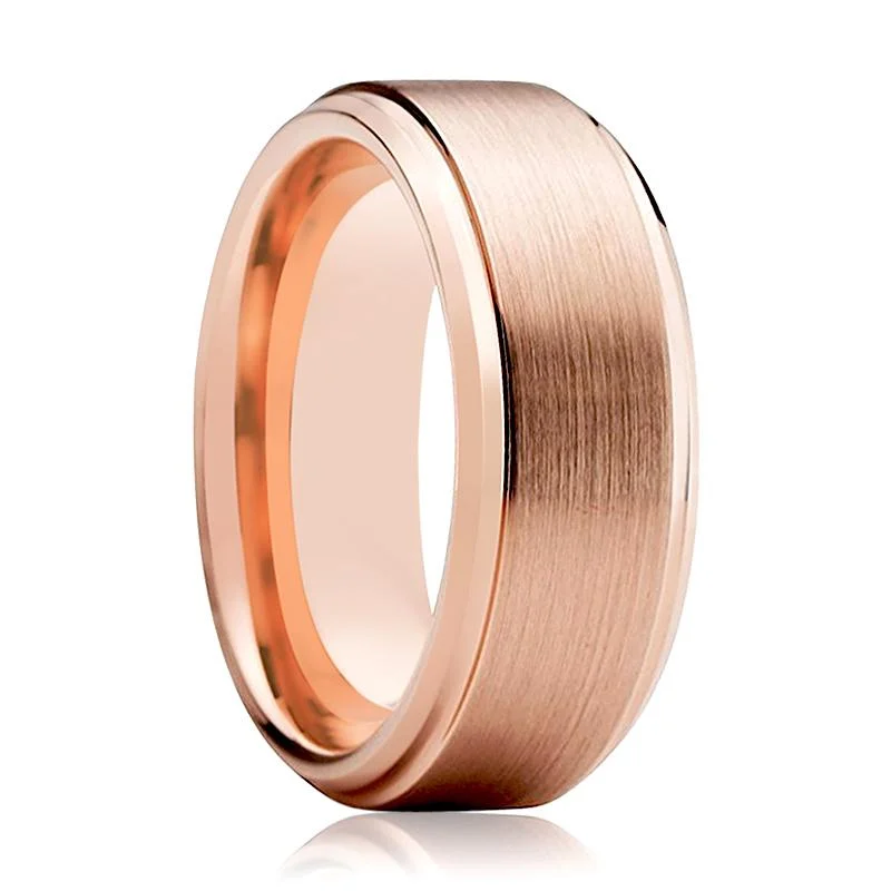 engagement rings with diamonds for women-Rose Gold Couple Matching Wedding Band Brushed Finish & Beveled Edges