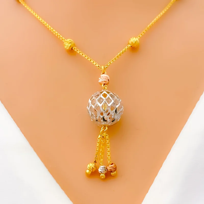 custom necklaces for women-Bright Glowing Jali Orb 22K Gold Necklace