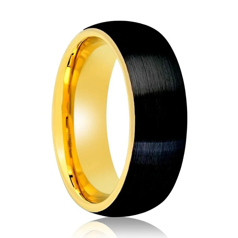 classic wedding engagement rings for women-Yellow Gold and Brushed Black Tungsten Ring