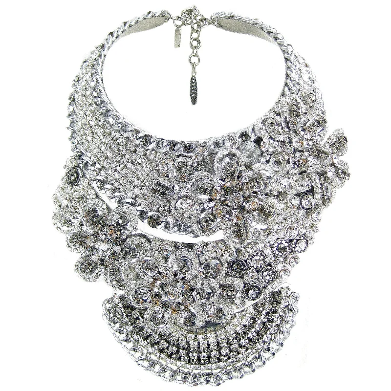 elegant gold necklaces for women-#1061n Rhinestone Encrusted Statement Collar/Bib Necklace