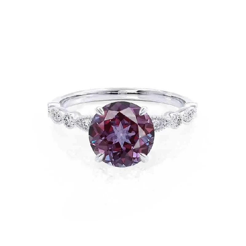 HOPE - Chatham® Round Alexandrite 18k White Gold Shoulder Set Ring