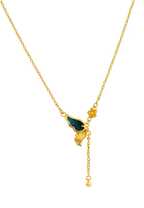 lucky charm necklaces for women-TOMEI x XIFU 【灵蝶】Spiritual Butterfly Necklace, Yellow Gold 999