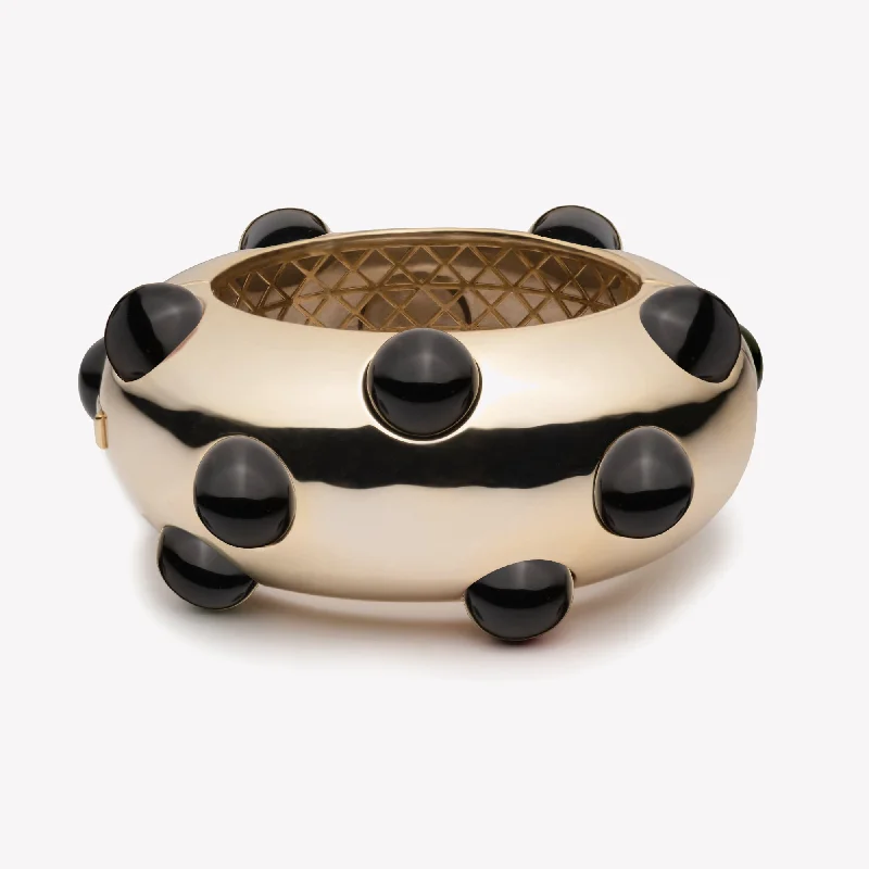 lightweight bangles for women-INLAID CABOCHON DOME BRACELET - ONYX