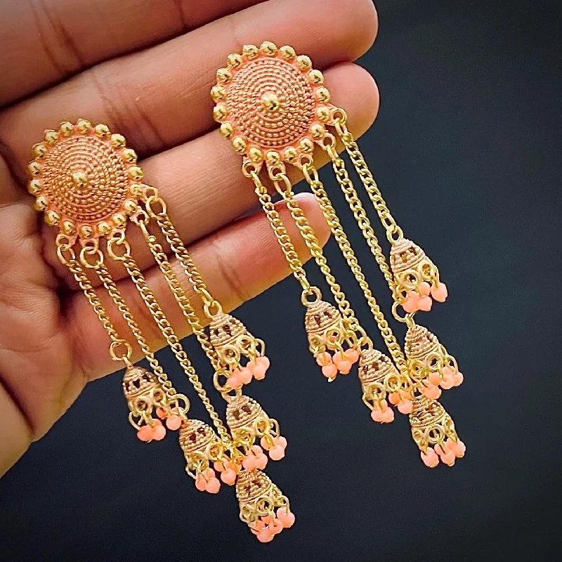 butterfly earrings for women-Subhag Alankar Peach Stylish & Party Wear Danglers Latest Collection 5 Layer Latkan Earrings for Girls and Women.Alloy Drops & Danglers