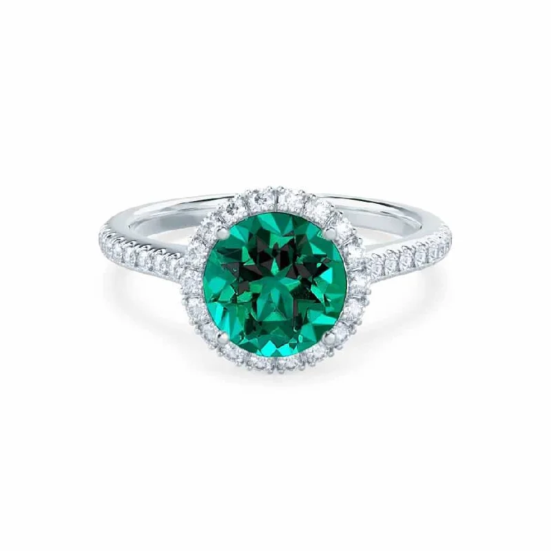 LAVENDER- Chatham® Emerald & Diamond 18k White Gold Petite Halo