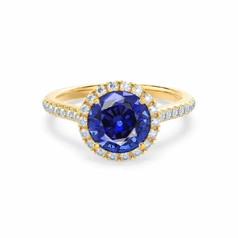 LAVENDER- Chatham® Blue Sapphire & Diamond 18k Yellow Gold Petite Halo