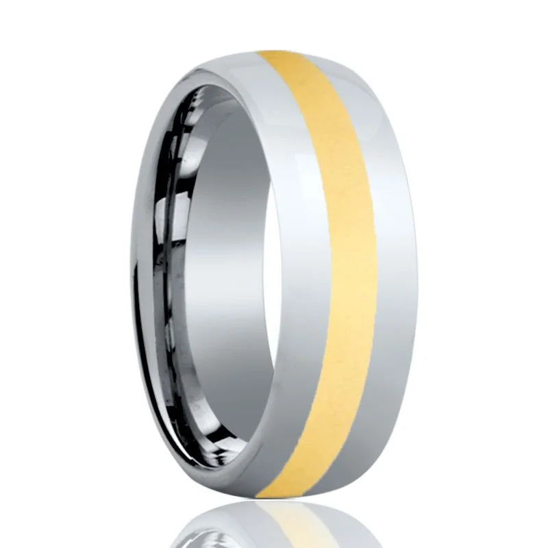 luxury custom engagement rings for women-VISIONARY | Tungsten Ring Yellow Gold Shiny Center