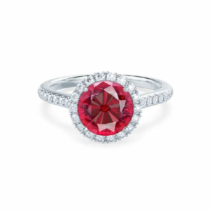 LAVENDER- Chatham® Ruby & Diamond 18k White Gold Petite Halo