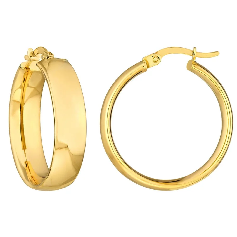 personalized gold earrings for women-14k Yellow Gold Thick Flat Hoop Earrings with Latch Back, 6mm Wide