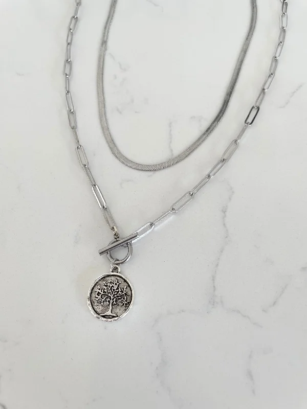 gemstone crystal necklaces for women-SILVER Riggings Tree of Life Coin Necklace