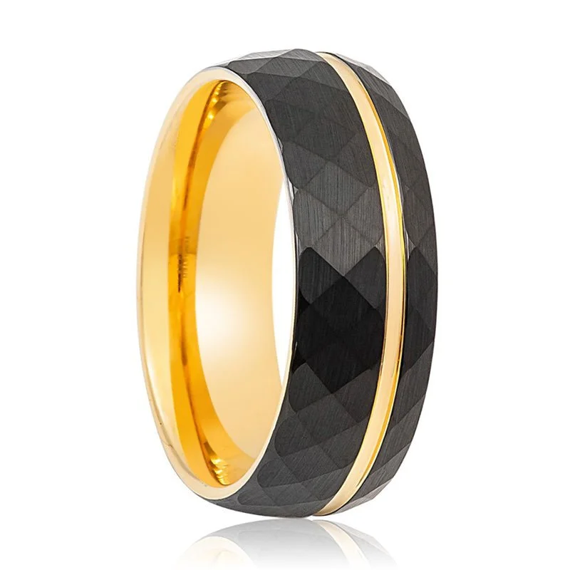 split shank engagement rings for women-SAMSON | Gold Tungsten Ring, Gold Off-Center Groove, Domed