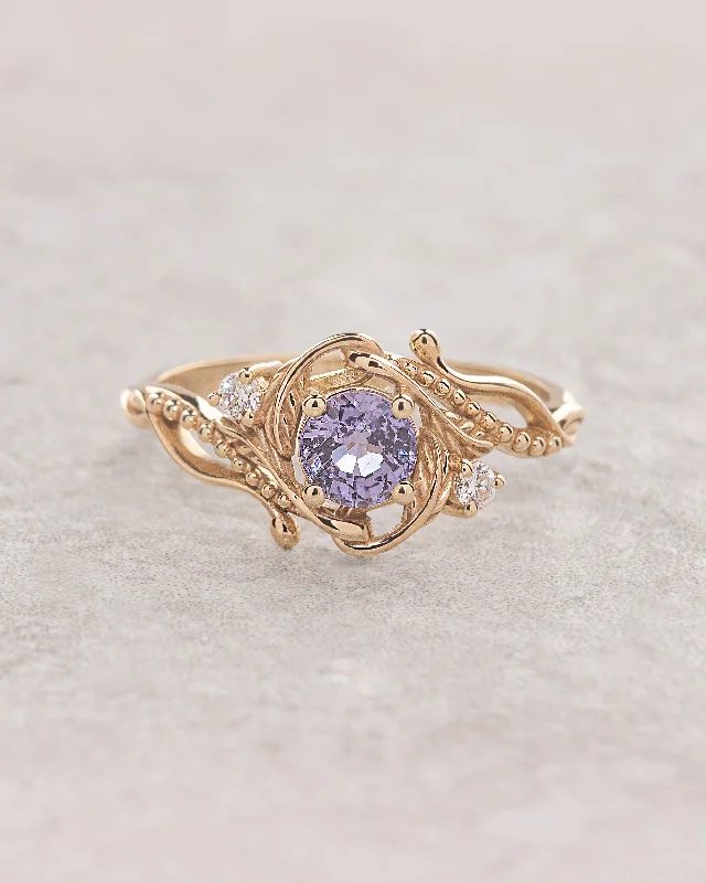 Natural purple sapphire engagement ring with diamonds / Undina