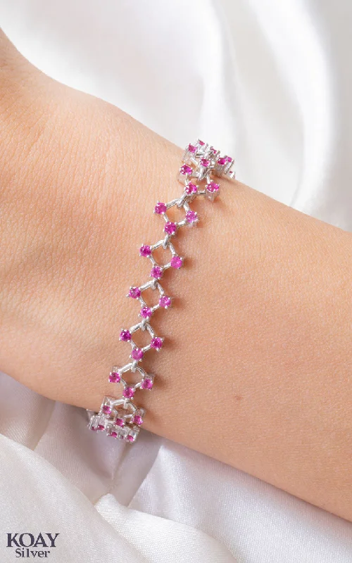 statement bangles for women-Double Zircon Bracelet (010) Pink