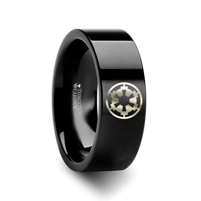 blue sapphire engagement rings for women-Sith Imperial Emblem Star Wars Black Tungsten Engraved Ring - 4mm - 8mm