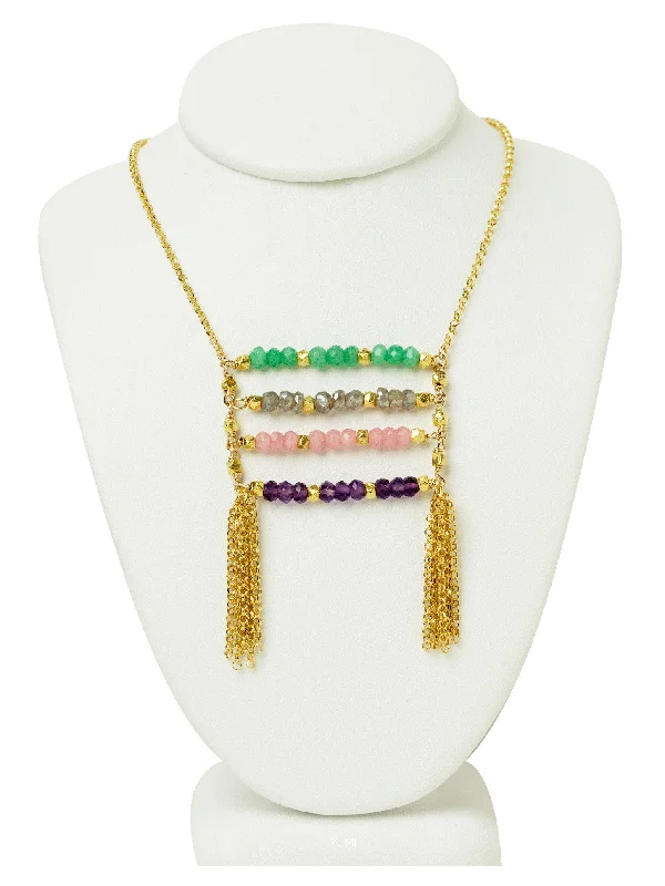 boho necklaces for women-Gemstone Ladder Necklace