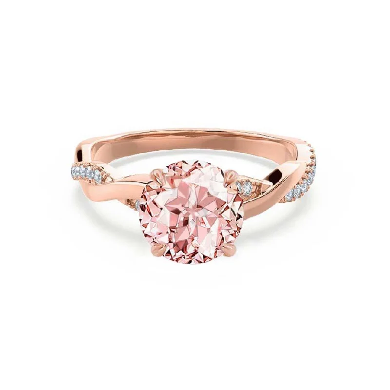 EDEN - Chatham® Round Champagne True Sapphire & Diamond 18k Rose Gold Vine Ring