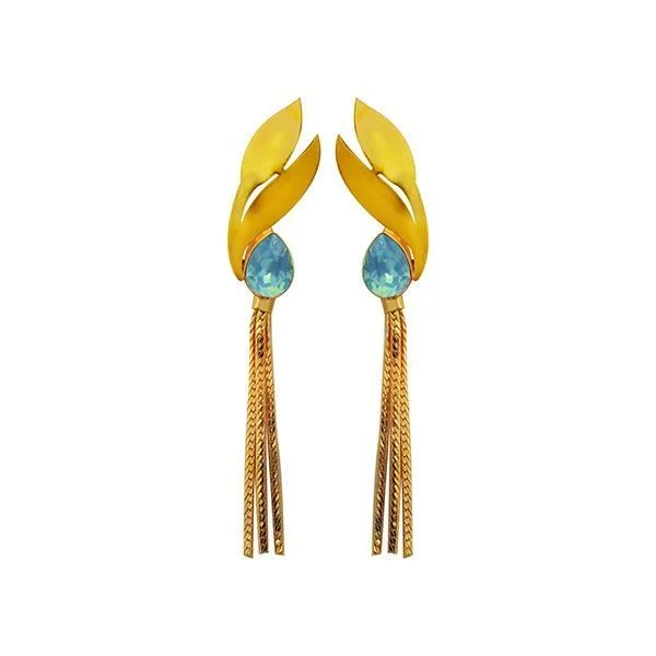 chandelier earrings for women-Kriaa Blue Crystal Stone Gold Plated Dangler Earrings - 1313107B