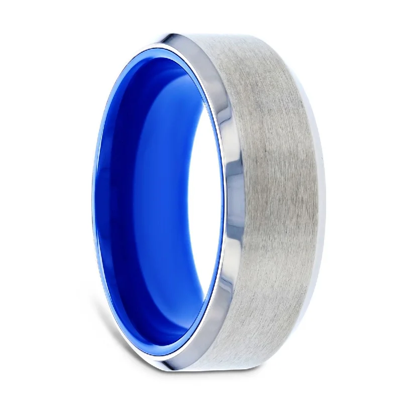 cushion engagement rings for women-ARCTIC | Silver Titanium Ring, Vibrant Blue Interior, Beveled