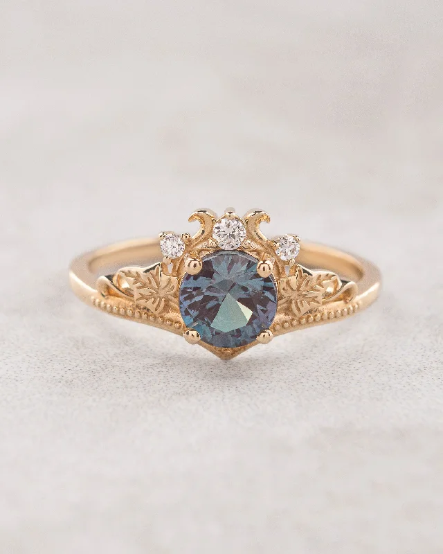 Colour changing alexandrite engagement ring, gold ivy leaves ring ring / Ariadne