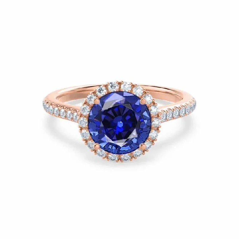 LAVENDER- Chatham® Blue Sapphire & Diamond 18k Rose Gold Petite Halo