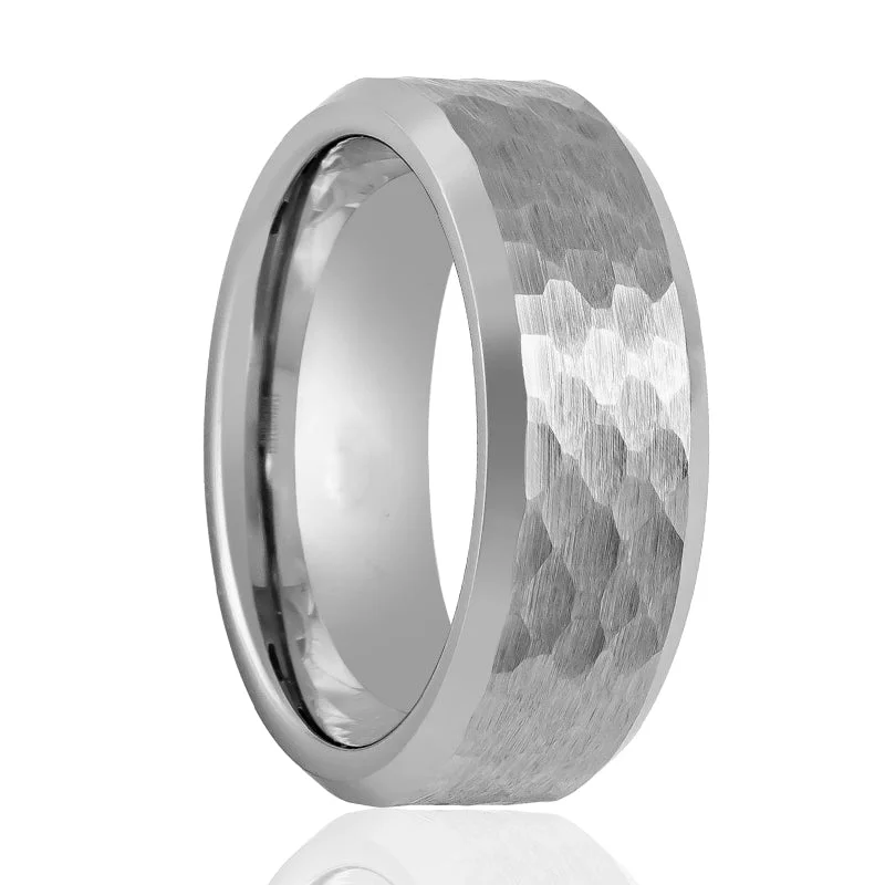 top rated engagement rings for women-MATADOR | Tungsten Ring Silver Honeycomb finish