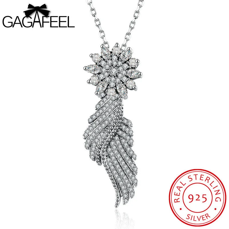 romantic necklaces for women-GAGAFEEL Angel Wing Necklace 925 Sterling Silver Fine Jewelry Clear CZ