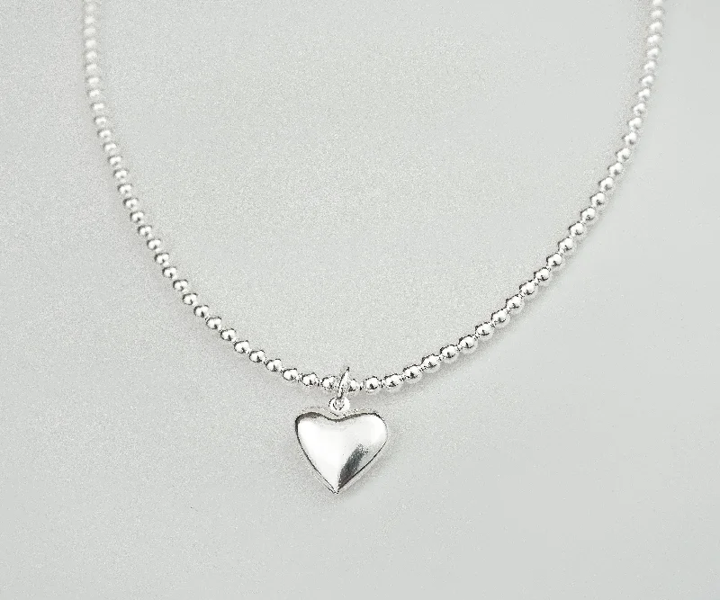 trendy gold necklaces for women-925 Sterling Silver Stretch No Clasp 3mm Heart Charm Necklace, Sterling Silver Necklace, Necklace