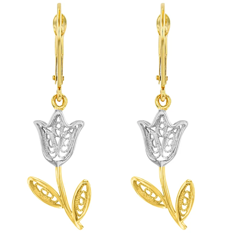 crystal earrings for women-14k Yellow Gold Tulip Flower Earrings with Leverback