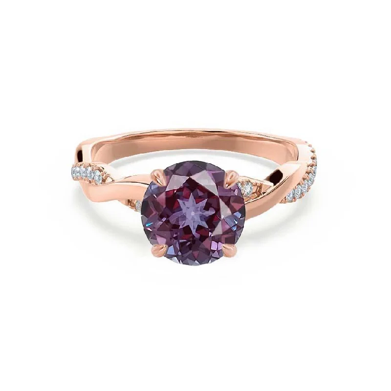 EDEN - Chatham® Round Alexandrite & Diamond 18k Rose Gold Vine Ring