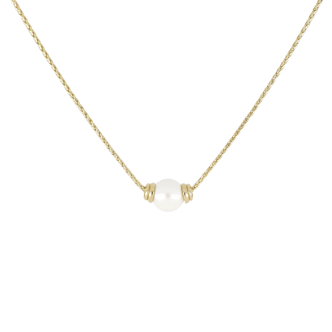 personalized heart necklaces for women-Pérola Single Pearl Necklace Gold  16-18"