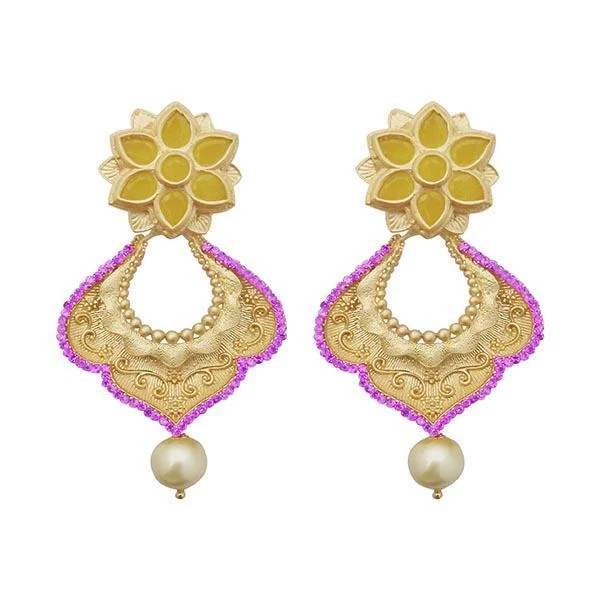 elegant drop earrings for women-Kriaa Pink Austrian Stone Pearl Drop Gold Plated Dangler Earrings - 1313117B