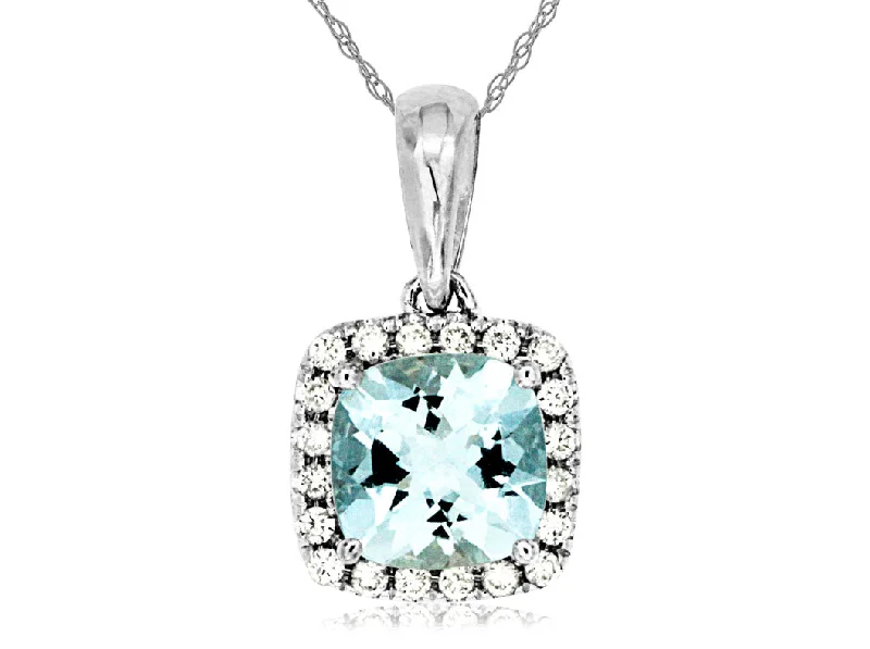 elegant gold necklaces for women-14K White Gold .11ctw Diamond and .85ctw Aquamarine Necklace (97909)