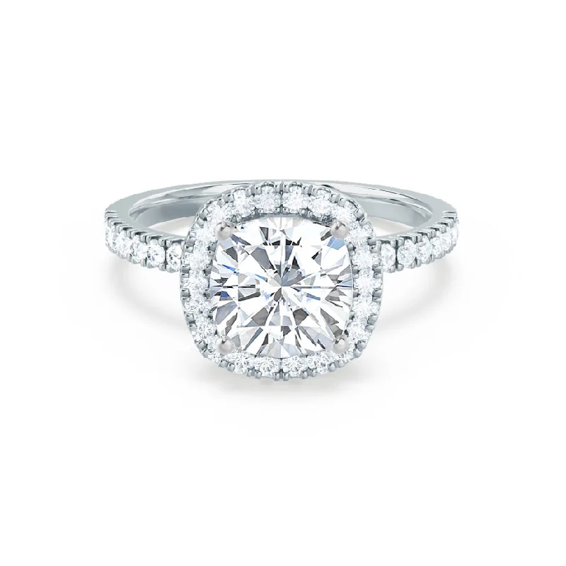 CASEADA - Ready to Ship 7mm/1.70ct Cushion Moissanite & Diamond 18k White Gold Halo Ring