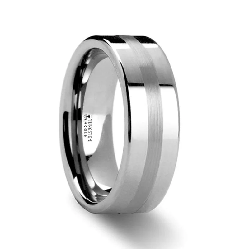 stackable engagement rings for women-IVAR | Tungsten Ring Flat Platinum Inlay