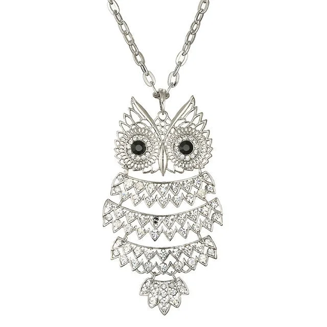 gold-plated necklaces for women-Silver Full Crystal Owl Necklaces & Pendants For Women (Gold Silver colour available) - Fashion Jewelry