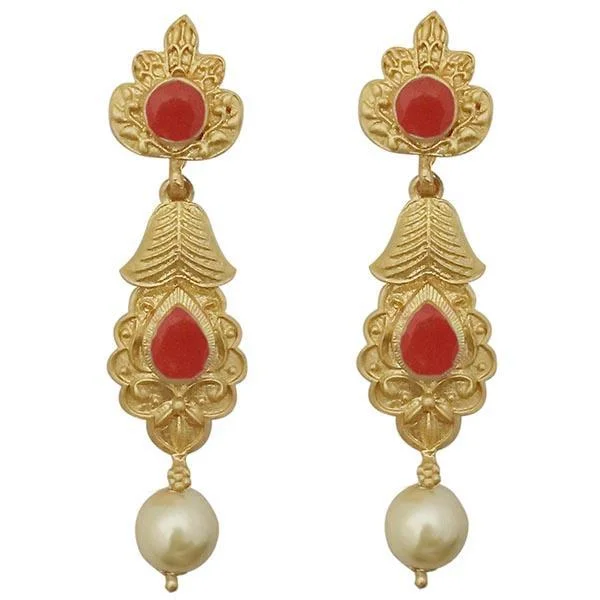 luxury fashion earrings for women-Kriaa Red Pota Stone Gold Plated Pearl Dangler Earrings