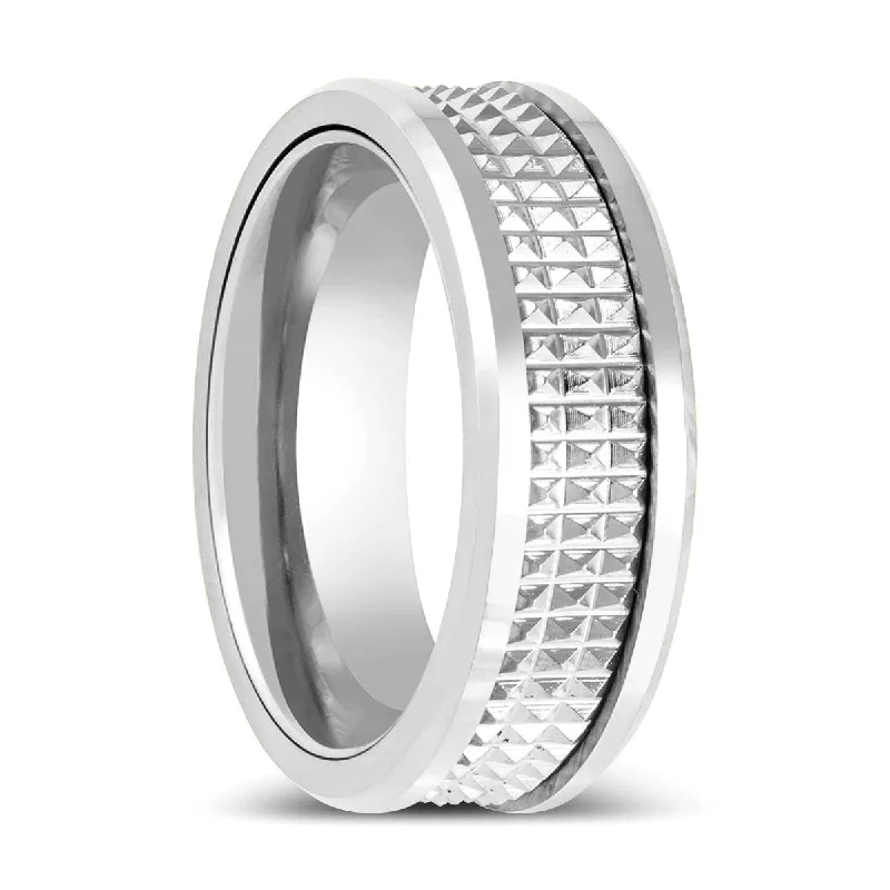 white gold engagement rings for women-SILVERFANG | Silver Tungsten Ring with Jagged Center