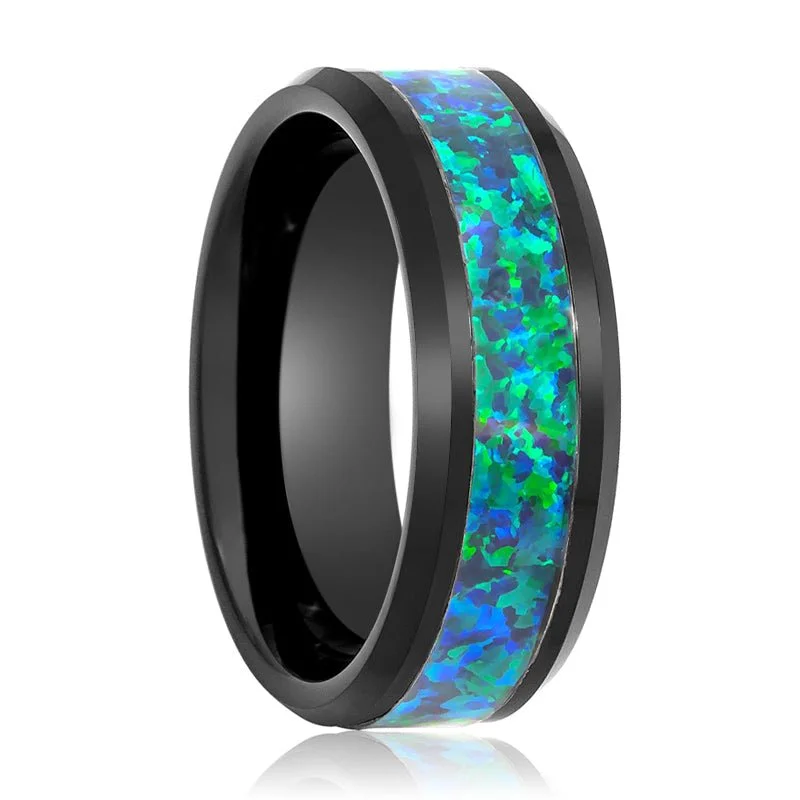 emerald engagement rings for women-ICICLE | Tungsten Ring Emerald Green Opal Inlay