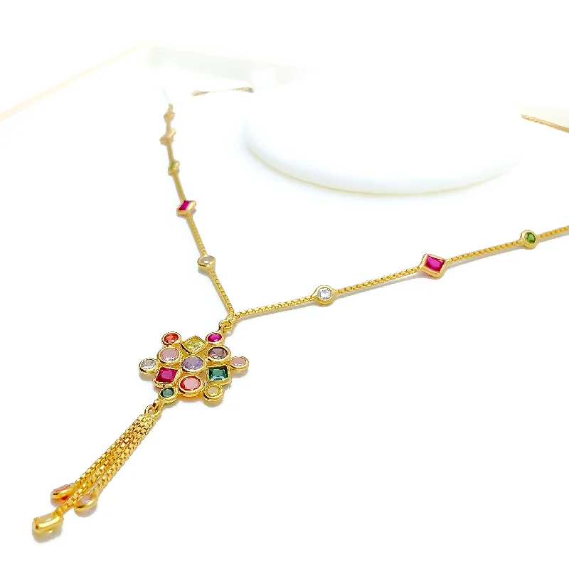 lucky charm necklaces for women-Festive Mandala CZ 22k Gold Necklace