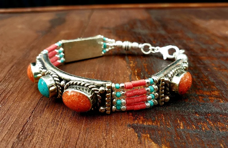 charm bracelets for women-Tibetan Coral Beaded Bracelet