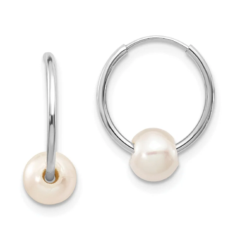 unique earrings for women-14k Real White Gold 5-6mm White Freshwater Cultured Pearl Endless Hoop Earrings, 12mm