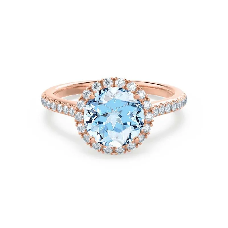 LAVENDER- Chatham® Aqua Spinel & Diamond 18k Rose Gold Petite Halo