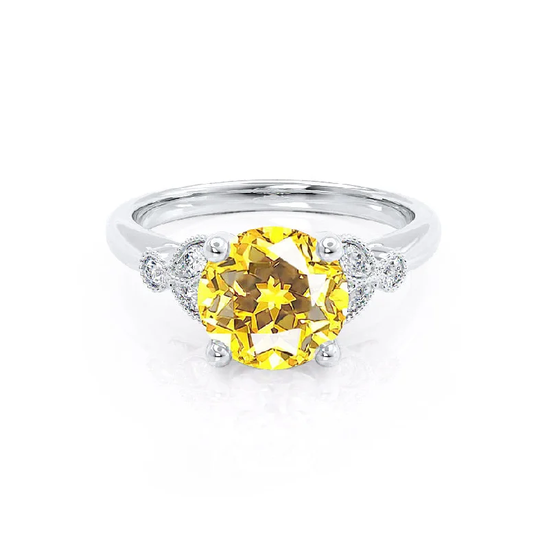 DELILAH - Chatham® Round Yellow Sapphire 950 Platinum Shoulder Set Ring