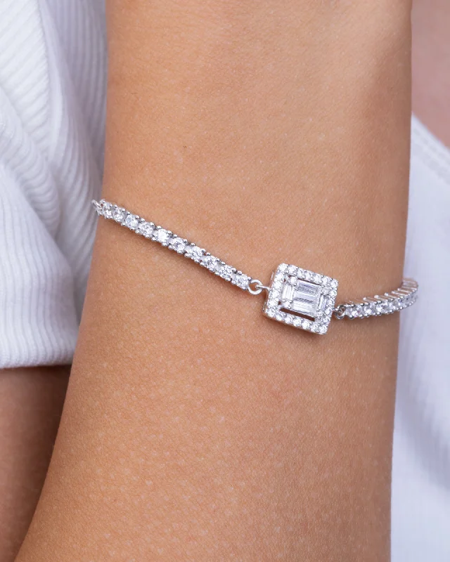 stackable bangles and bracelets for women-Tennis Square Bracelet