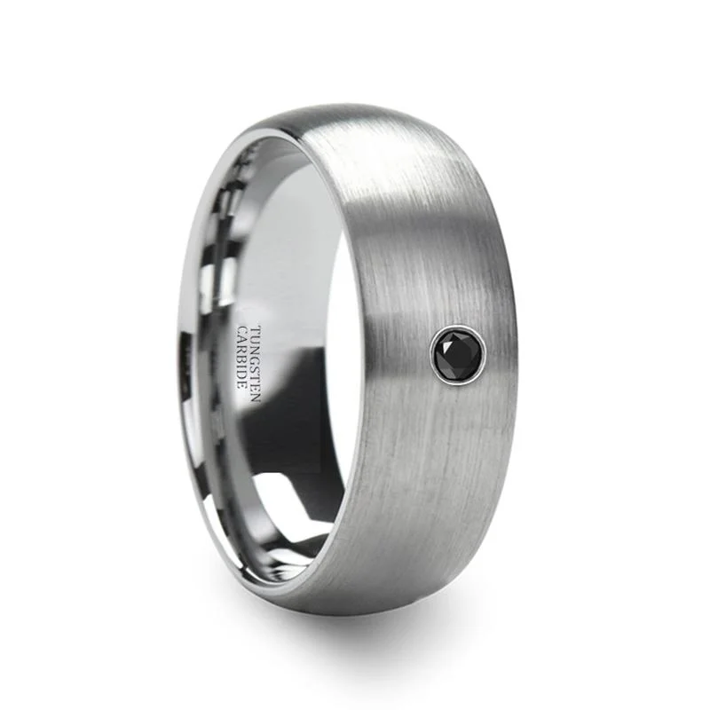 halo diamond engagement rings for women-VAYU | Tungsten Ring Black Diamond in Center