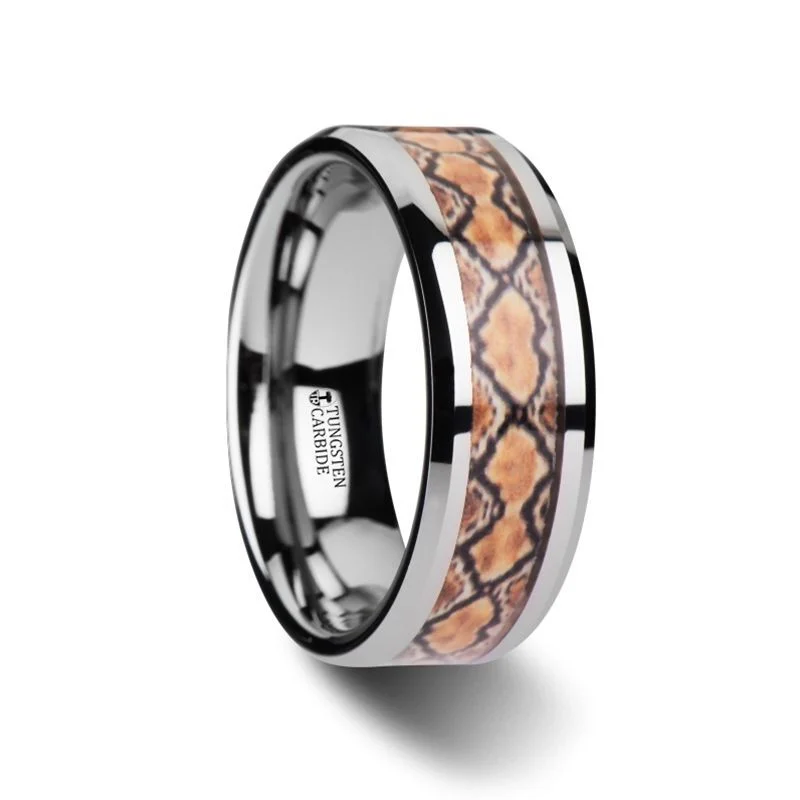 princess cut engagement rings with diamonds for women-SERPENTINE | Tungsten Ring Boa Snake Skin Design Inlay