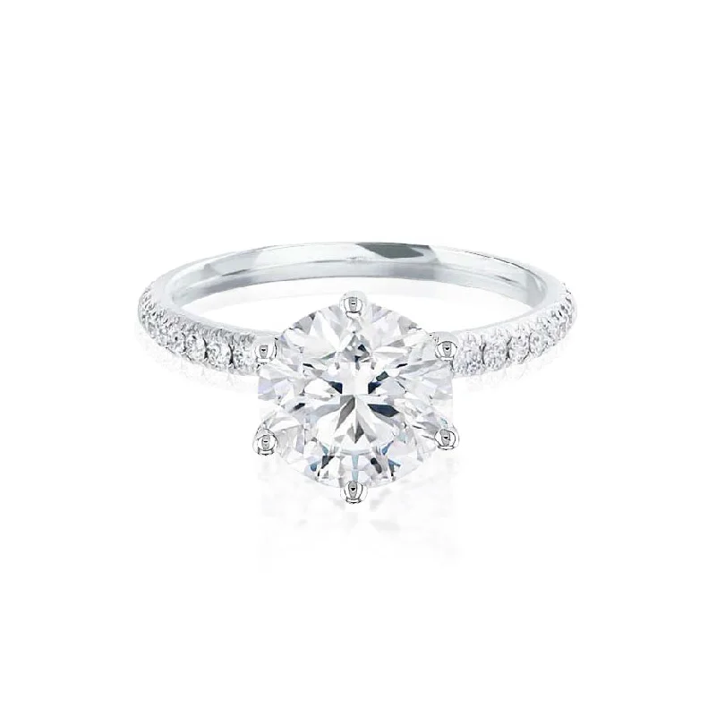 LILLIE LUXE - Round Moissanite & Diamond 18k White Gold Shoulder Set Ring