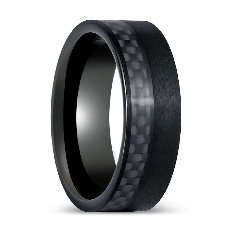 yellow gold engagement rings for women-ARAE | Black Tungsten Ring Black Carbon Fiber Inlay