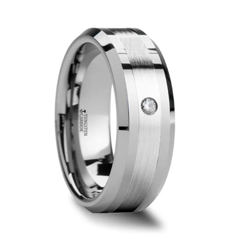 custom designed engagement rings for women-LAURENT | Tungsten Ring with Diamond